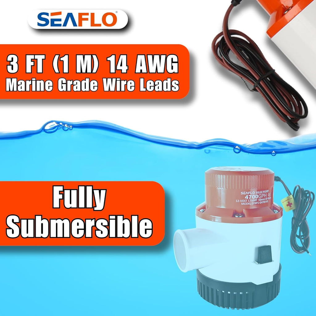 SEAFLO 01 Series 4700 GPH Bilge Pump - 12V Marine Submersible Pump with Anti-Airlock Protection | 4-Year Warranty