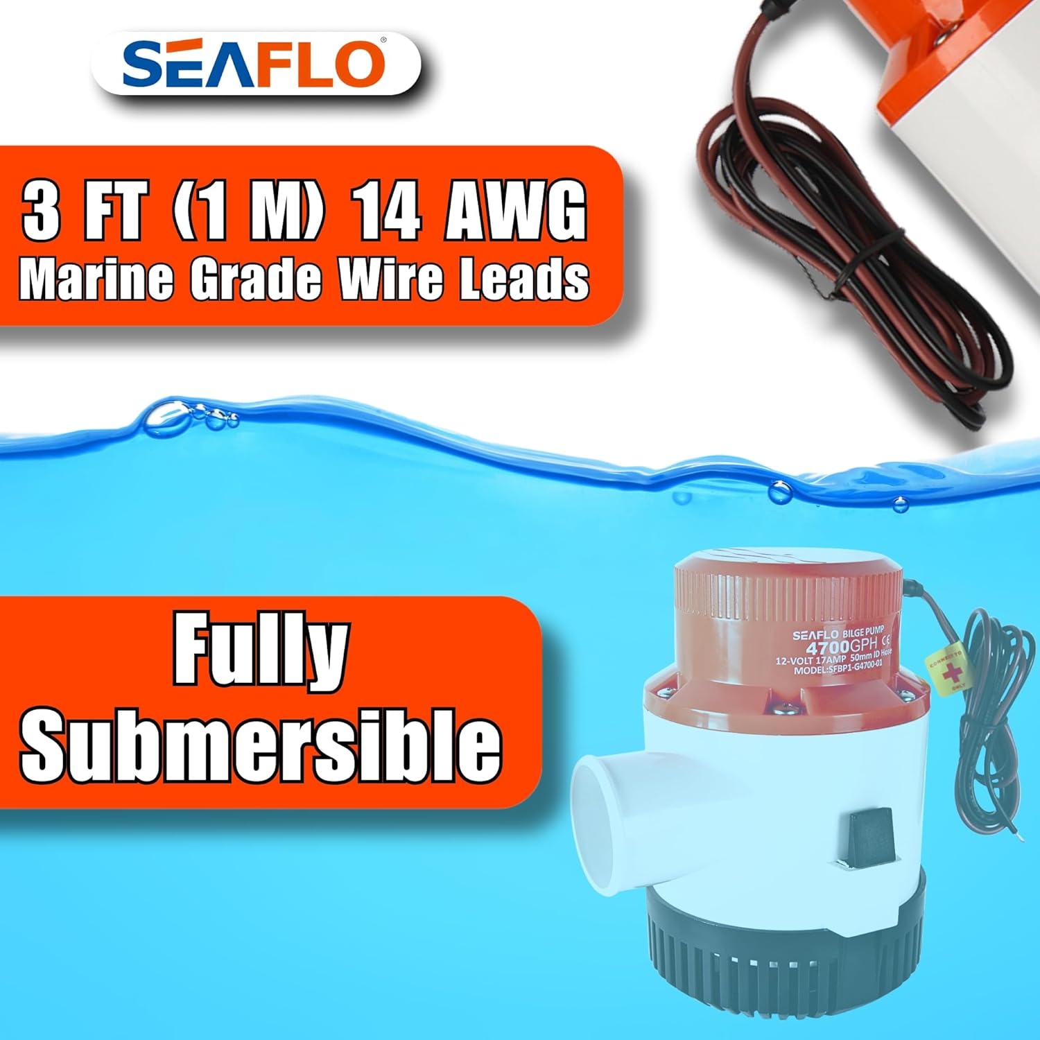 SEAFLO 01 Series 4700 GPH Bilge Pump - 12V Marine Submersible Pump with Anti-Airlock Protection | 4-Year Warranty