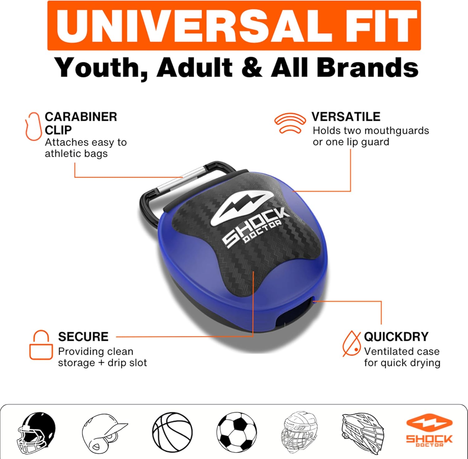 Shock Doctor Mouth Guard Case - Ventilated Storage for Adult & Youth Mouthguards | Universal Fit