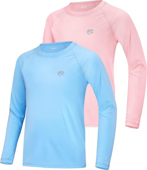 Boys UPF 50+ Swim Shirt Long Sleeve, 1 or 2 Pack UV Sun Protection Rash Guard, Youth Kids SPF Water Shirts for Beach Surf