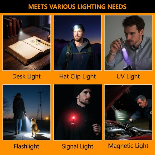 SKYFIRE 2Pack Rechargeable EDC Flashlight with Electric Lighter,Clip and Magnetic Base,Mini Flash Lights with UV Red and White LED Light Portable Pocket Light for Outdoors Indoor Emergency Working