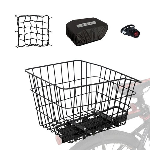 RAYMACE Rear Bike Basket with Waterproof Cover and Cargo Net,Bicycle Cargo Rack Storage X-Large Basket Mount for Back Under Seat（X-Large）