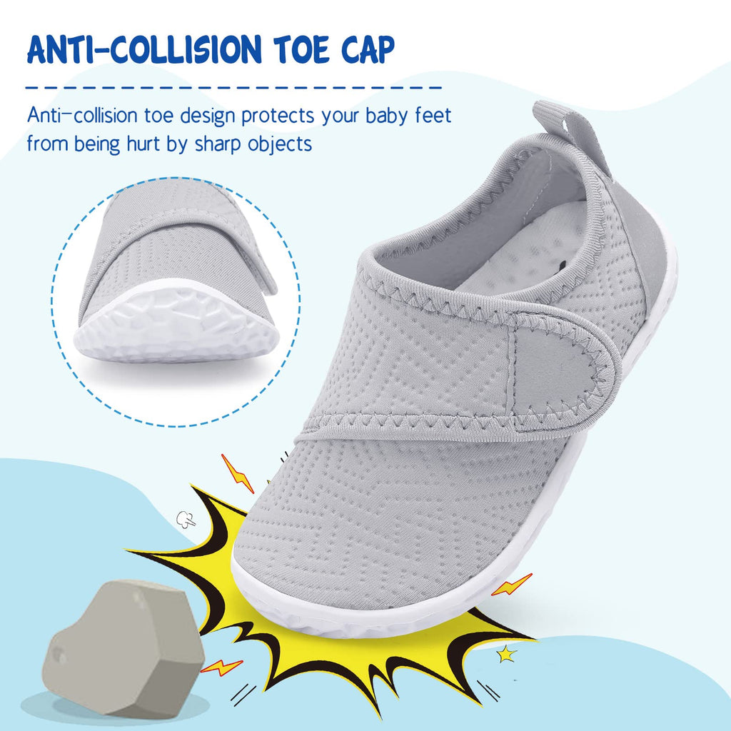 LeIsfIt Toddler Water Shoes Boys Girls Barefoot Aqua Socks Kids Breathable Quick-Dry Swim Shoes for Beach Pool Surf, Grey, 5 Toddler