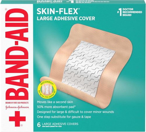 Band-Aid Brand Skin-Flex Adhesive Wound Covers - Flexible & Comfortable First Aid for Minor Cuts, Large 6 ct