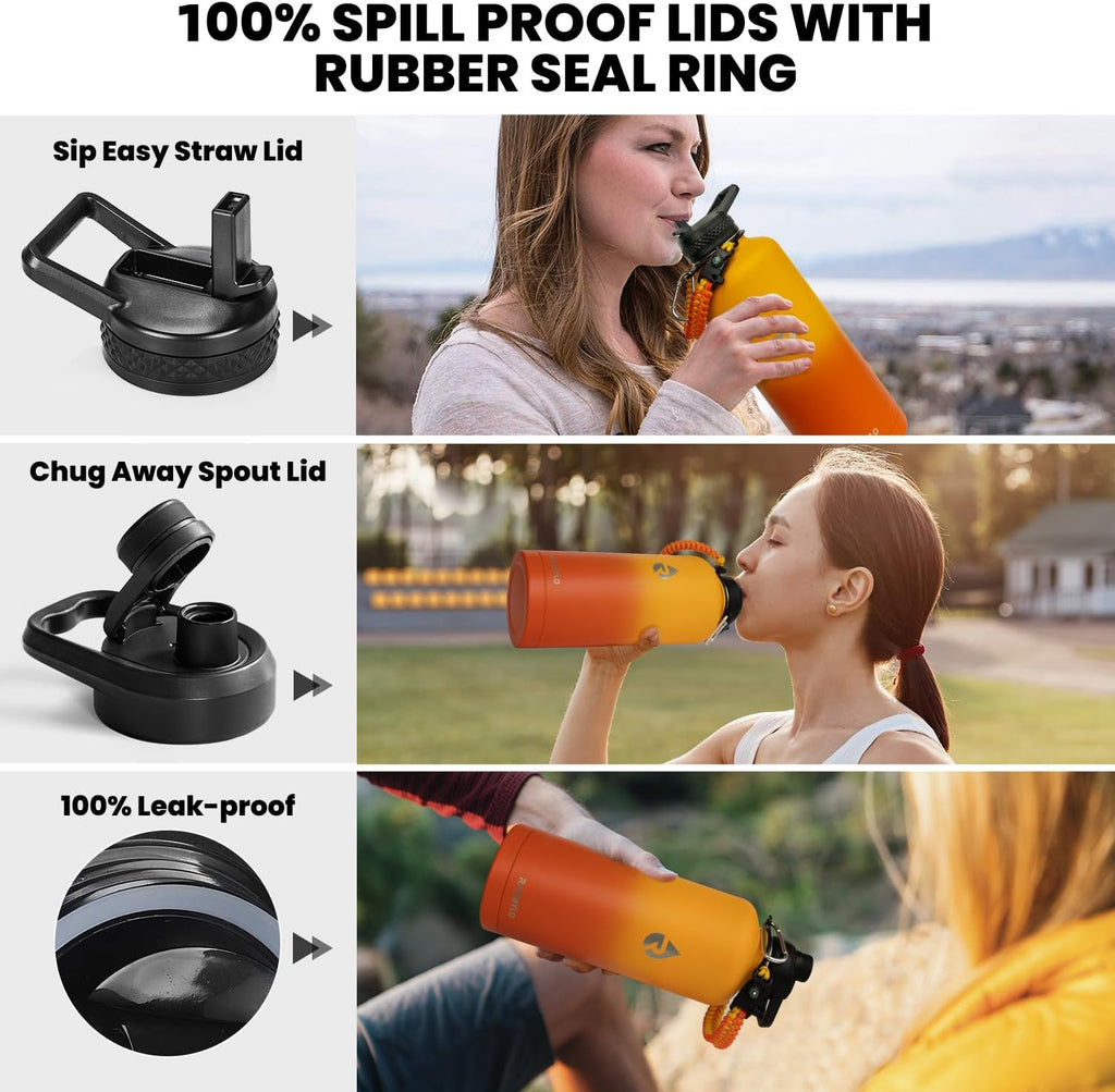 Skiennix Insulated Water Bottle - 87 Oz Triple Wall Vacuum Stainless Steel | Cold for 48 Hrs, Leak Proof, Ombre Orange