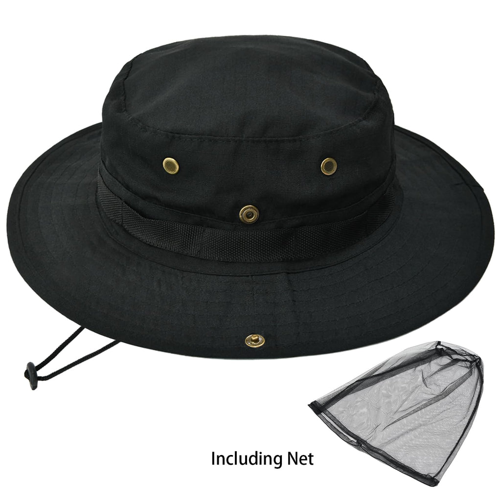 Sun Hats for Men Women Bucket Hat UPF 50+ Boonie Hat Foldable UV Protection Hiking Beach Fishing Summer Safari with Removable Head Net Mesh(1pack-Black)