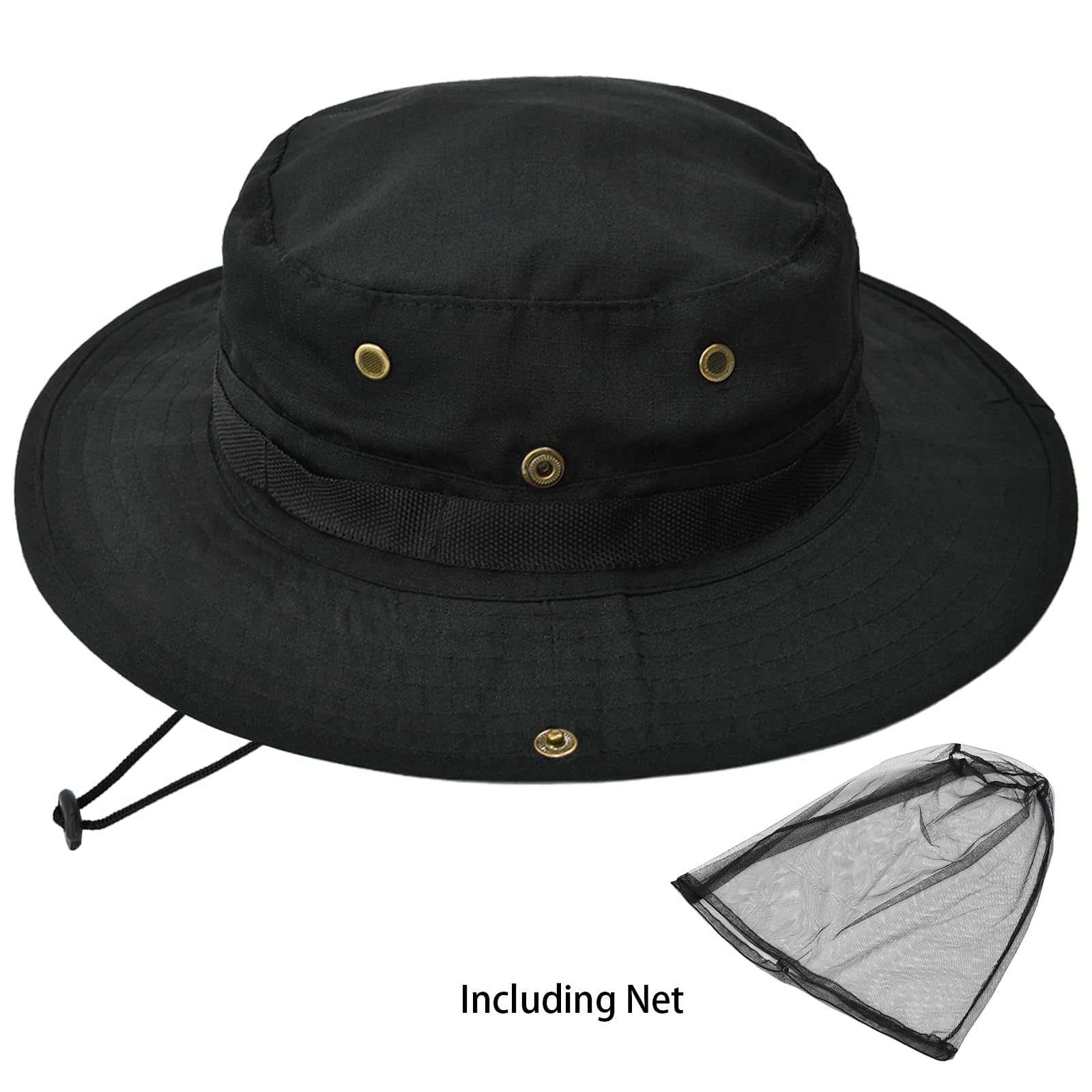 Sun Hats for Men Women Bucket Hat UPF 50+ Boonie Hat Foldable UV Protection Hiking Beach Fishing Summer Safari with Removable Head Net Mesh(1pack-Black)