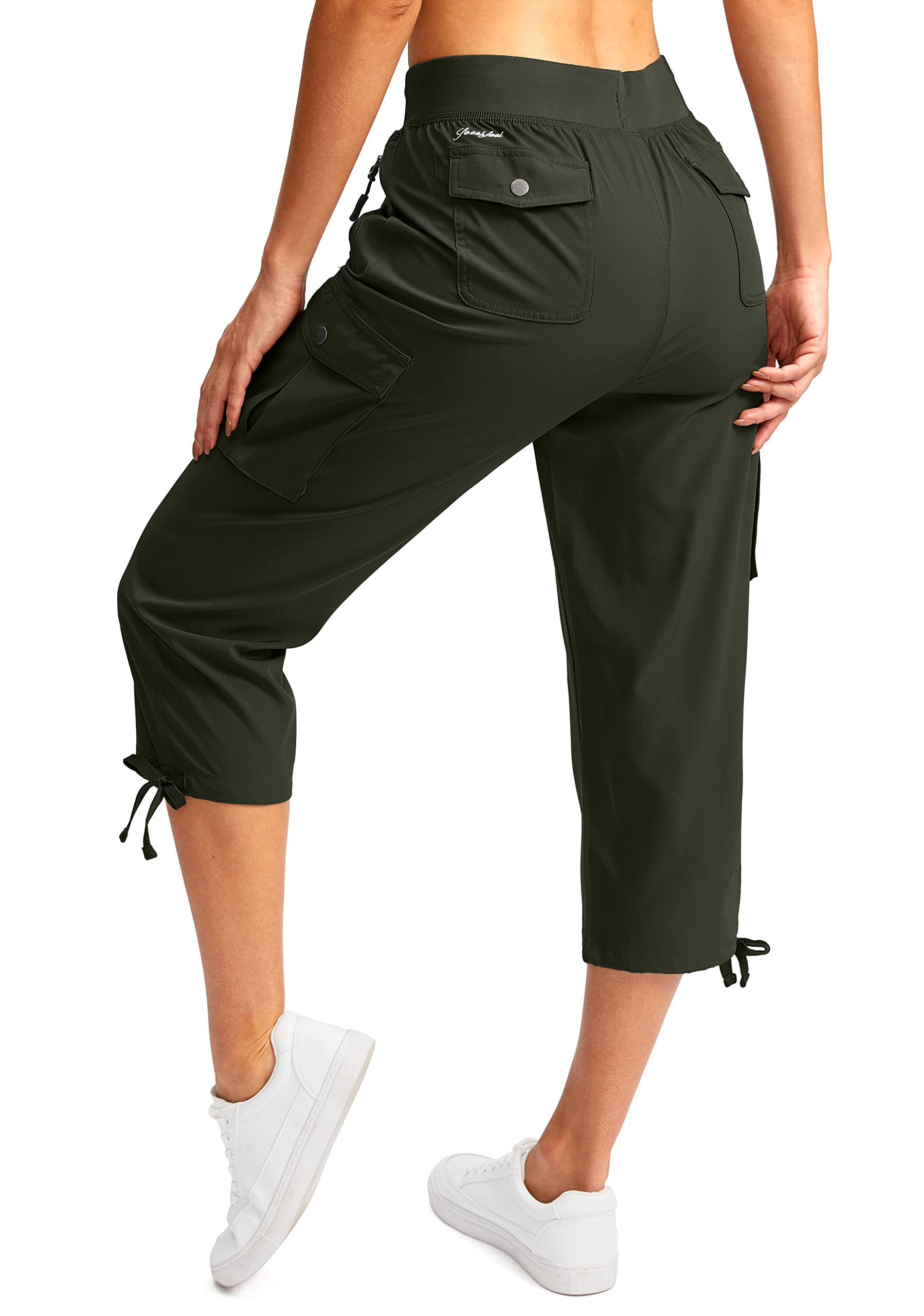 Soothfeel Women's Cargo Capris Pants with 6 Pockets Lightweight Quick Dry Travel Hiking Summer Pants for Women Casual (Army Green, XXL)