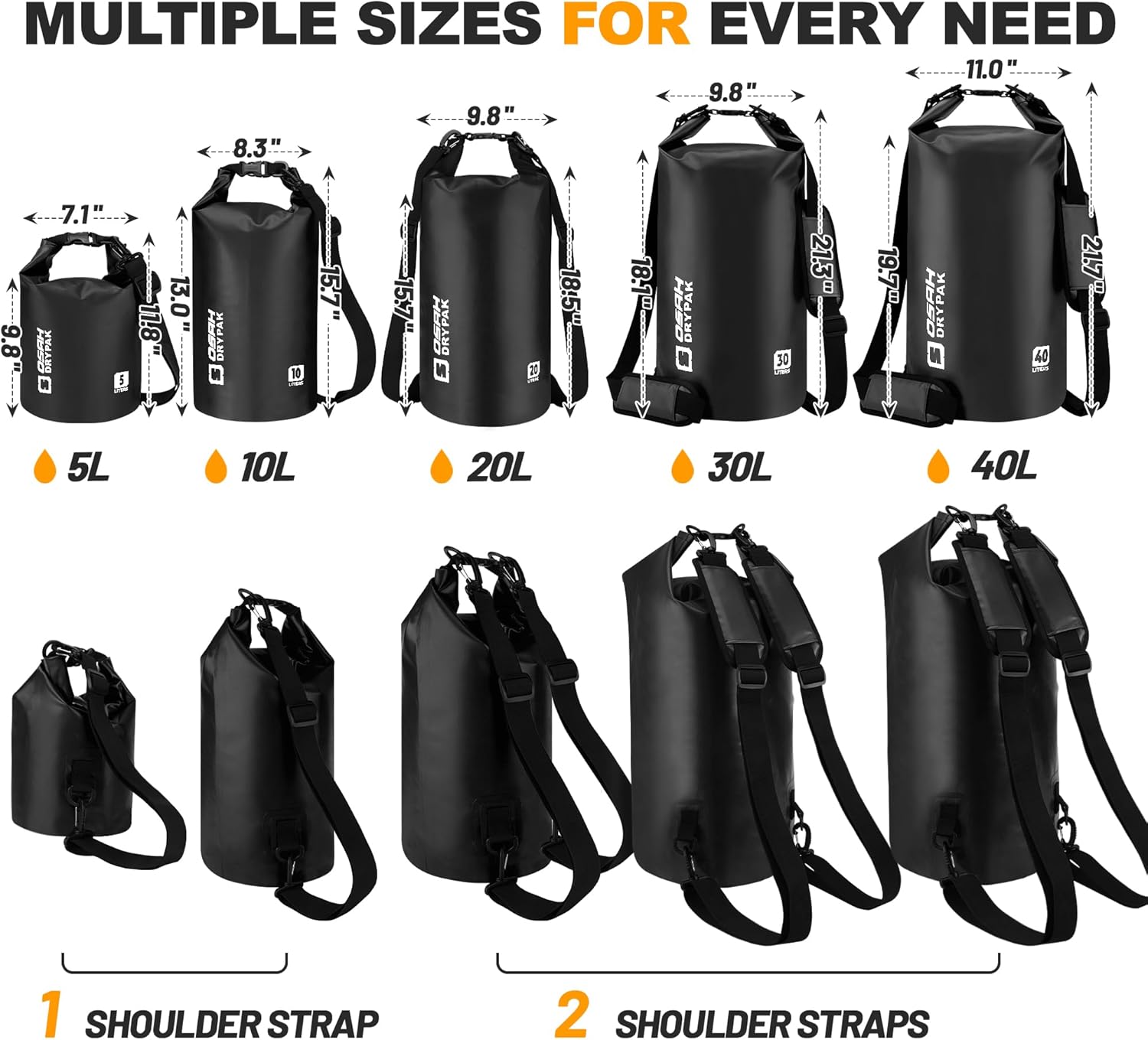 Skiennix Waterproof Dry Bag - Lightweight Roll Top Storage Backpack with Phone Case | 5L/10L/20L/30L/40L for Travel, Swimming, Kayaking, Camping & Beach