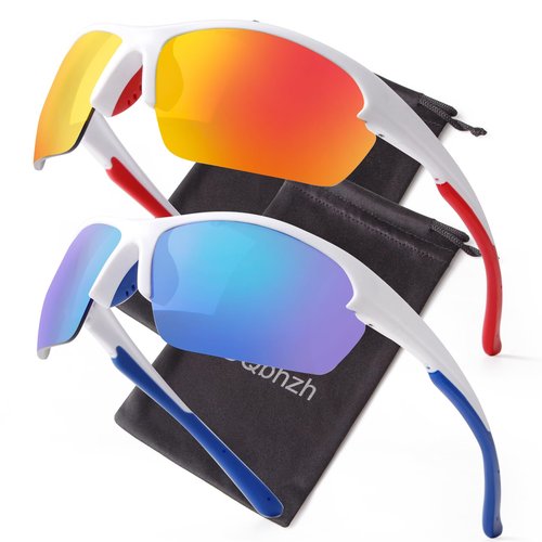 DQbhzh Sports Sunglasses for Men Women,Wrap Around Rave Sun Glasses for Ski Cycling Running Driving Fishing Golf Softball Baseball Beach Volleyball Snow Shield Sunglasses Lightweight UV Shades 2 Pack