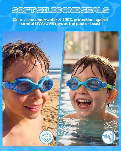 Aegend Swim Goggles for Kids | Anti-Fog Comfort Fit for Ages 3-8 | Perfect for Little Boys & Girls