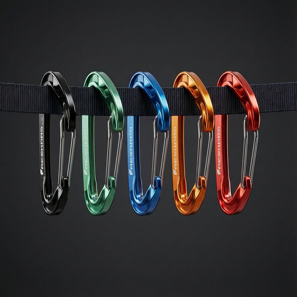 FresKaro Wire gate Carabiner Clips, 15kN WireGate Caribeener Heavy Duty, Caribeaner Spring Snap Hooks, D Ring, Strong, Lightweight, 4Pack for Keychain, Key, Gym, Outdoor Camping, Medium Size, Orange