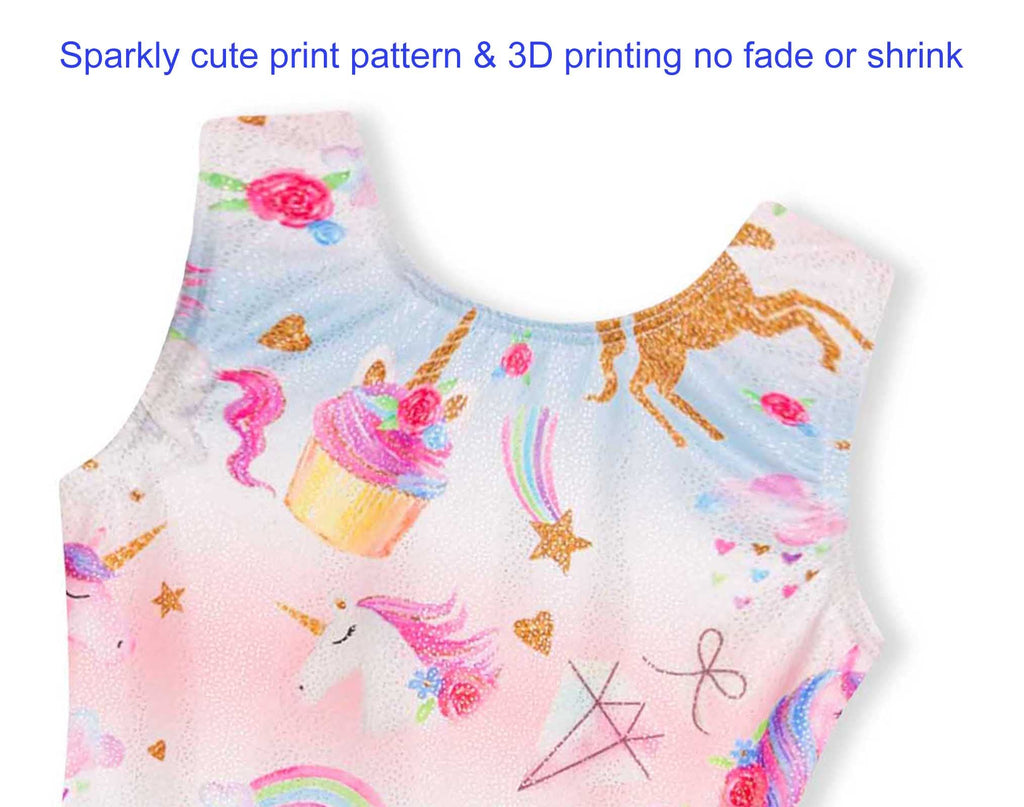 Domusgo Gymnastics Leotard for Girls Size 5-6 Years Old Sparkly Sleeveless Rainbow Unicorn Tumbling Biketards Practice Unitard
