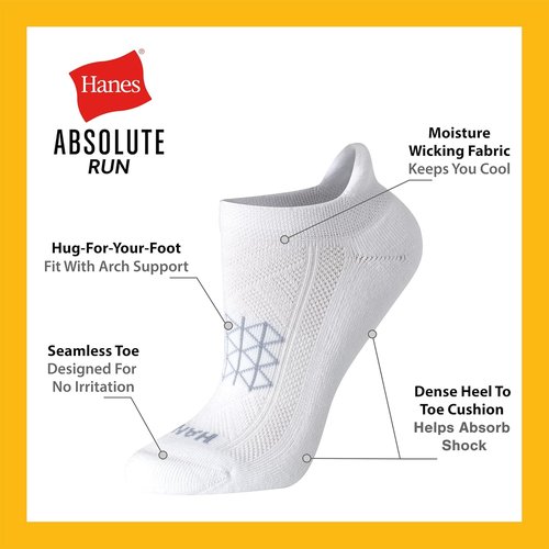 Hanes No Show Running Socks - Breathable Tab Design for Comfort | 4-Pack