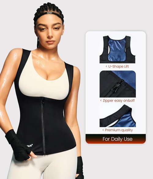 Junlan Sauna Suit - Women's Waist Trainer Vest | Sweat Tank Top Shaper with Zipper