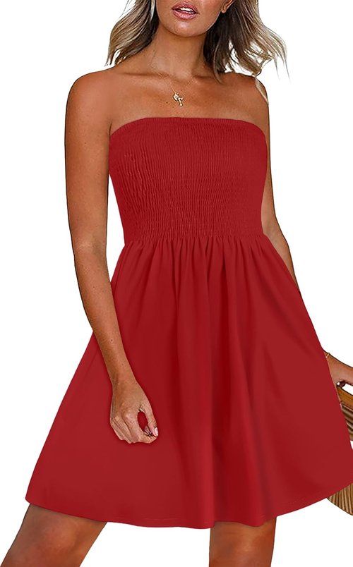 CHICGAL Summer Dresses - Strapless Boho Floral Print Beach Cover-Up for Women