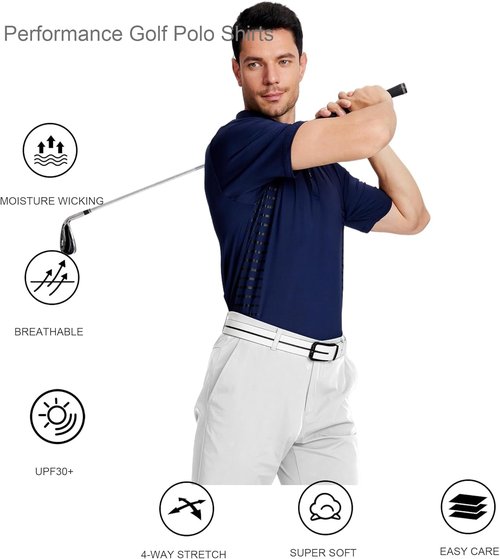 Alex Vando Men's Golf Shirt - Moisture-Wicking Quick-Dry Striped Polo | Comfortable Fit