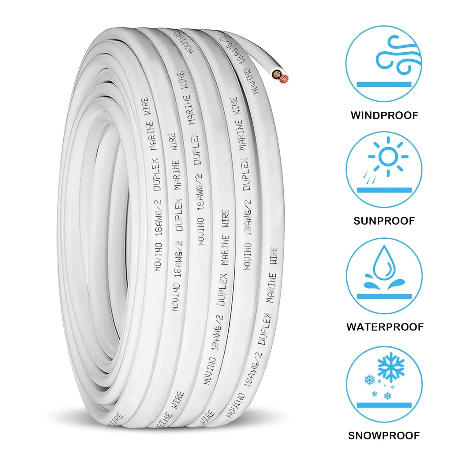 18 Gauge Marine Wire - Tinned Copper Heavy-Duty 100ft Duplex Cable for Boats, RVs & Trailers