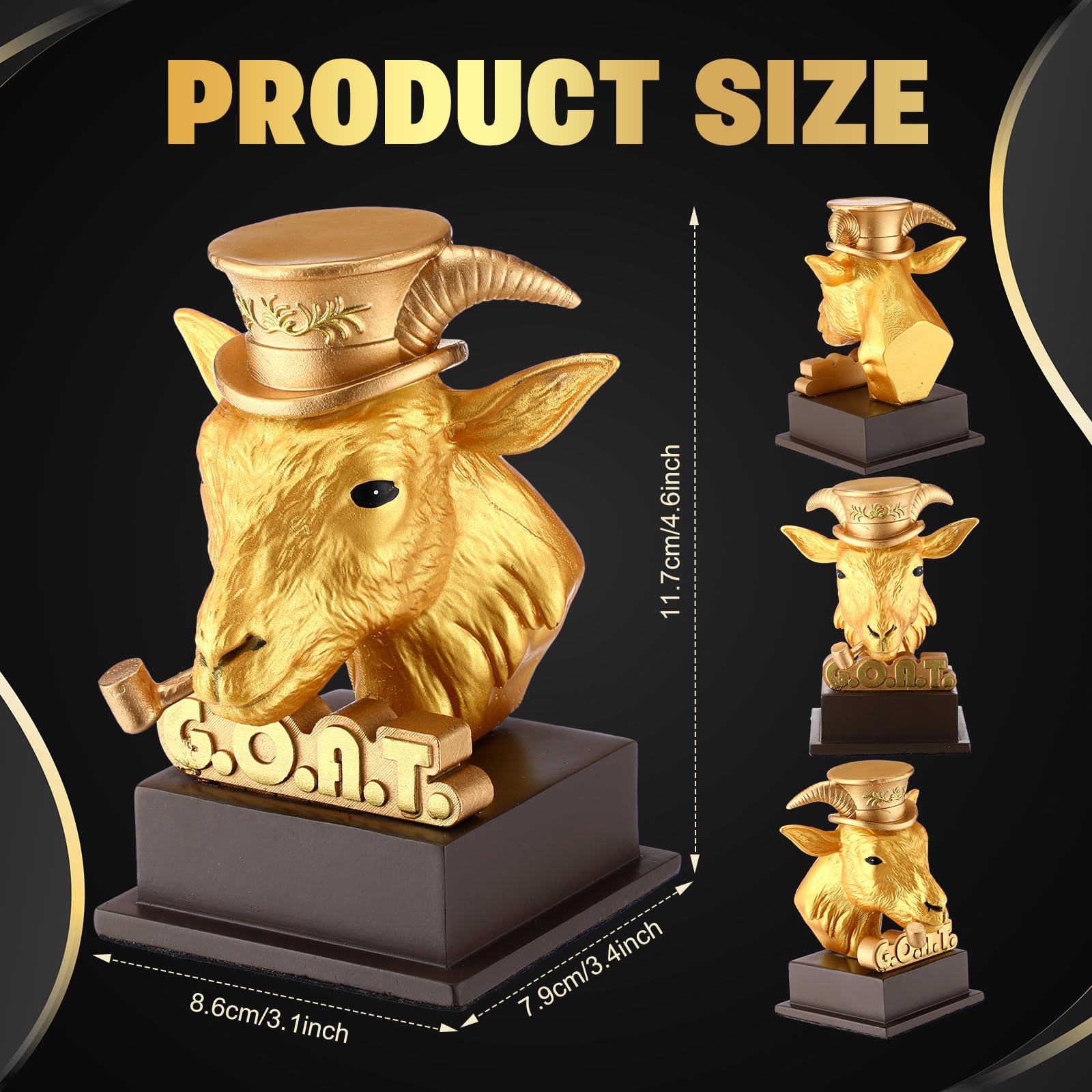 Zhengmy Goat Trophy Winner Award G. O. A. T. Funny Gifts for Dad, Humorous Resin Statue Appreciation Recognition Plaque for Sports Office Employee Boss Coworker(Golden)