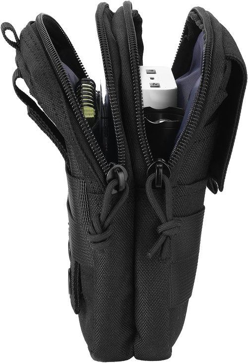 LefRight Tactical Molle Mobile Phone Belt Pouch - Slim Utility Waist Bag with Holster | Large Black