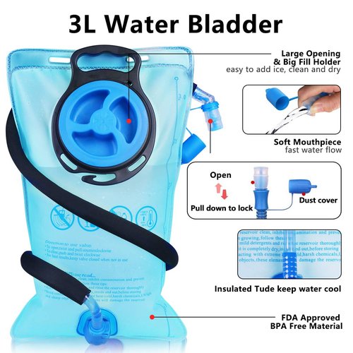Lunidry Insulated Hydration Pack Backpack with 3L BPA Free Leak-Proof Water Bladder, Keep Liquids Cool for Up to 5 Hours, Daypack for Hiking, Running, Cycling, Hunting, Climbing