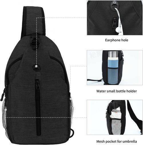 Monoki Sling Bag | Versatile Crossbody Backpack for Hiking - Adjustable Strap, Water Bottle Pocket, Black