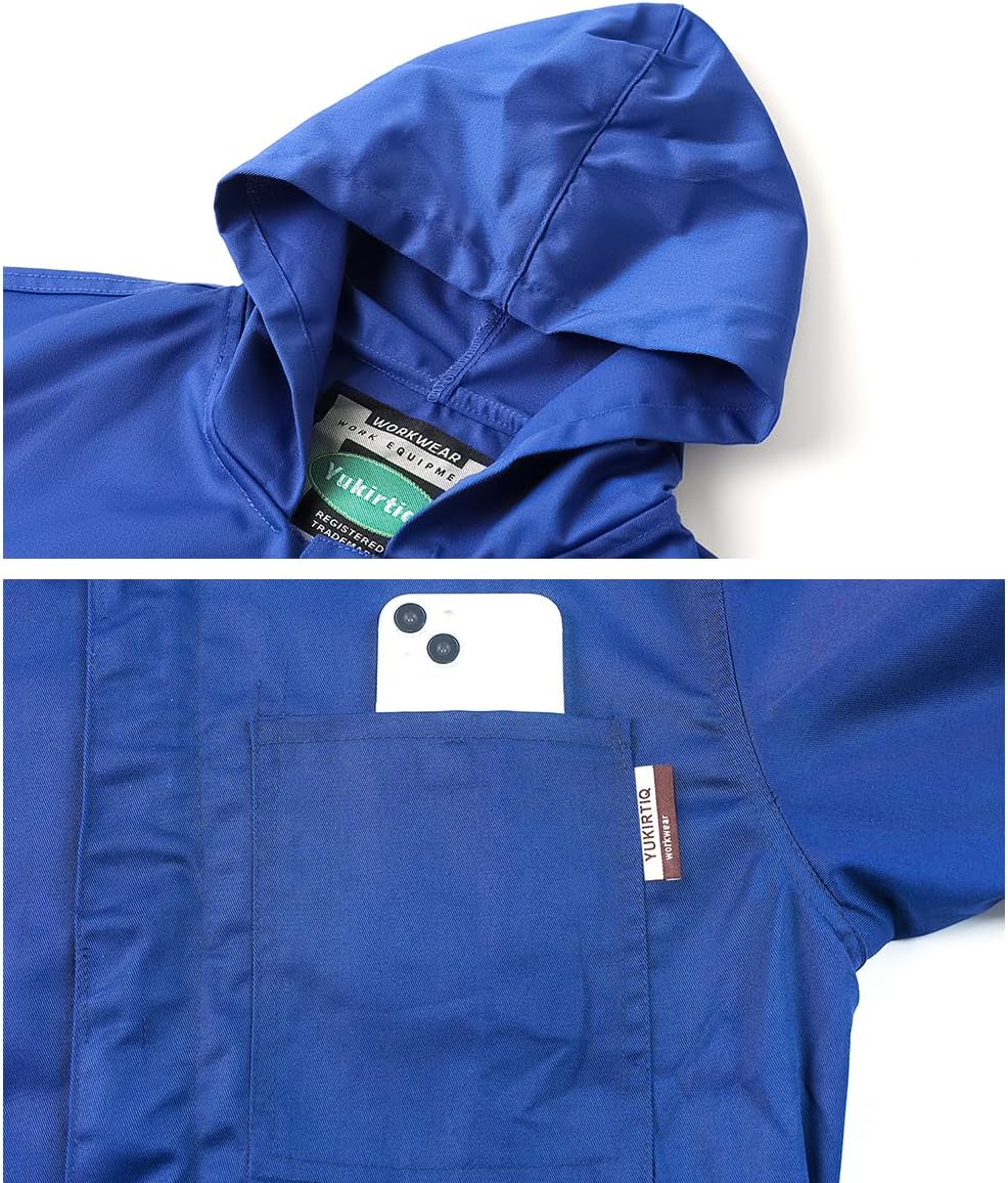 Skiennix Men's Long Sleeve Zip-Front Coverall - Lightweight Mechanic Jumpsuit with Hood