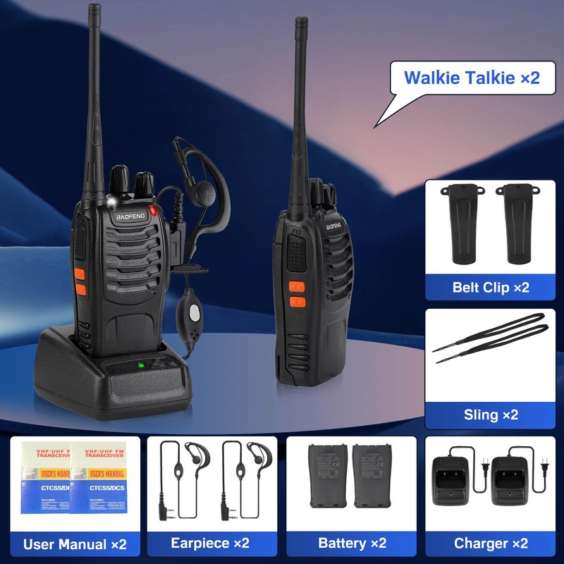 BAOFENG Walkie Talkies 888S Rechargeable Long Range with Earpieces for Adults, 16 Channel Professional Radio Handheld Two Way Radios Li-ion Battery and Charger Included