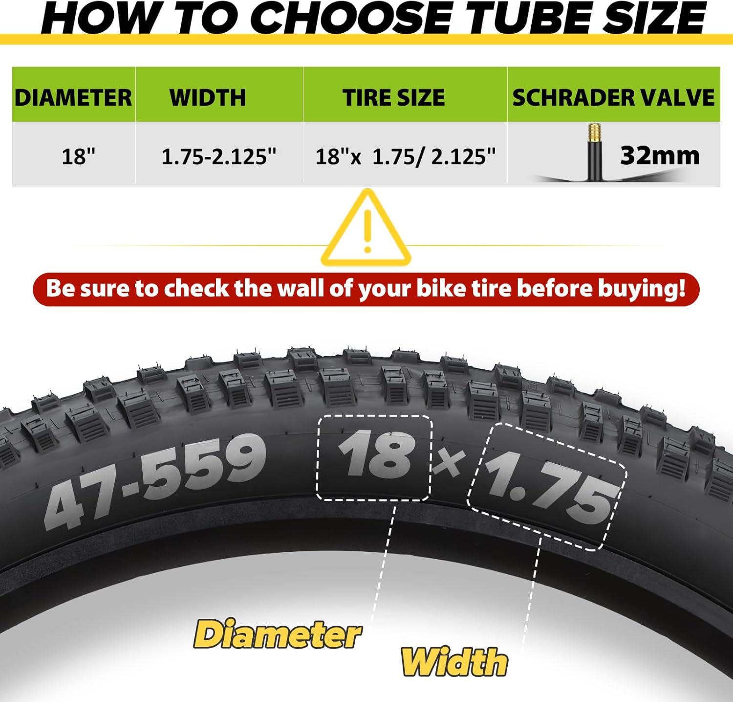 Skiennix Bicycle Tube - Reliable Inner Tube with 32mm AV Schrader Valve - 12" to 29" Sizes Available