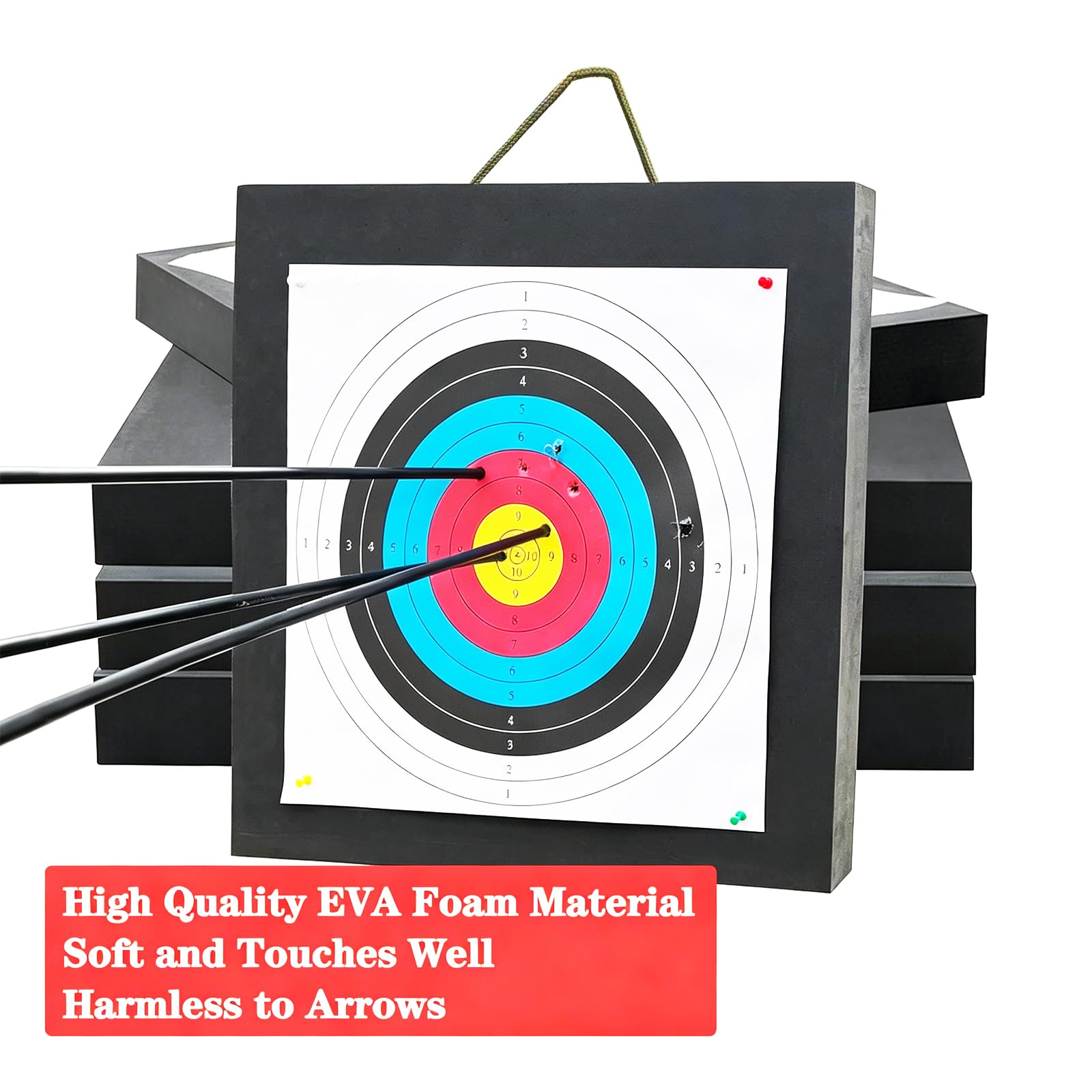 - QI HUO JU - 20'' Archery Foam Target Durable Bow and Arrows Targets for Backyard, High-Density EVA Foam Practice Shooting Targets for Adult & Youth, Include 5 Target Papers, 4 Pins