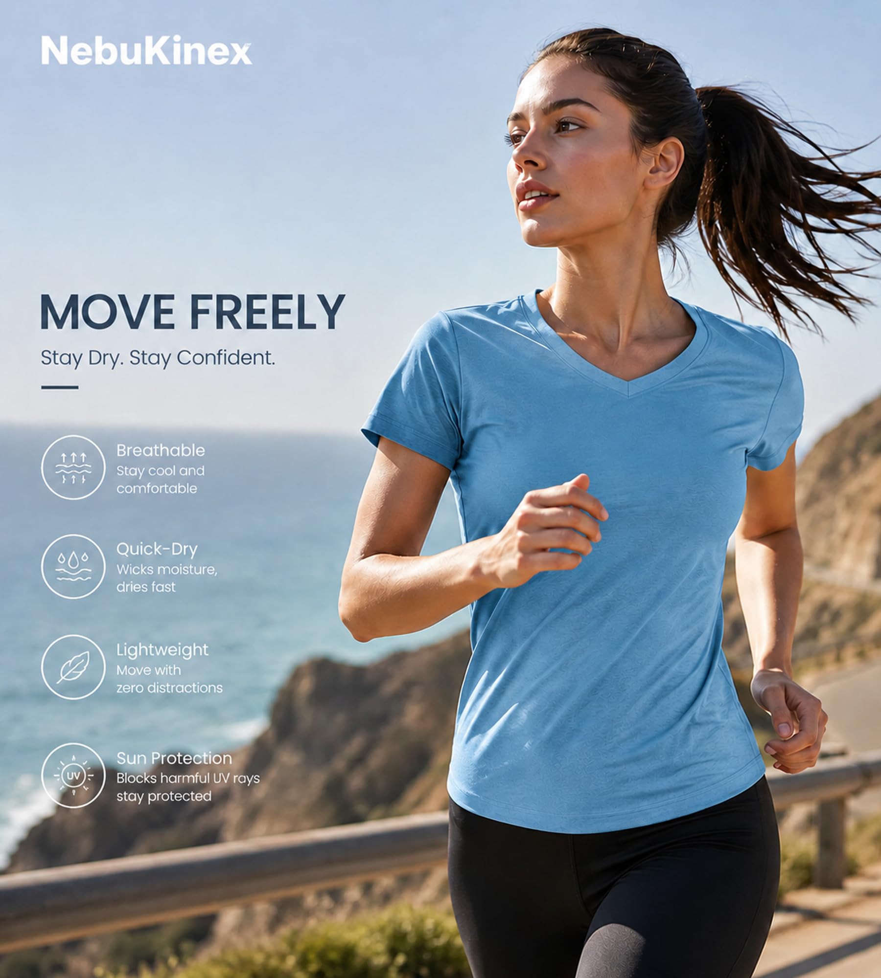 NebuKinex 6 Pack Workout Tops for Women Short Sleeve V-Neck Athletic T Shirts UV UPF 50+ Sun Protection Quick Dry Gym Running Yoga Tee-XL