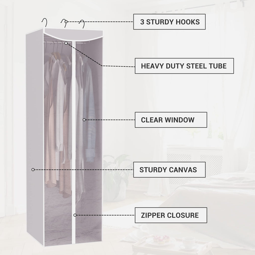 STORAGE MANIAC 2-Pack Hanging Garment Bag, Long Garment Cover for Closet, Clear Garment Bags for Storage, Large Garment Storage Bag for Dresses, Suits, Zipper Cover with Sealed Clear Window, Grey