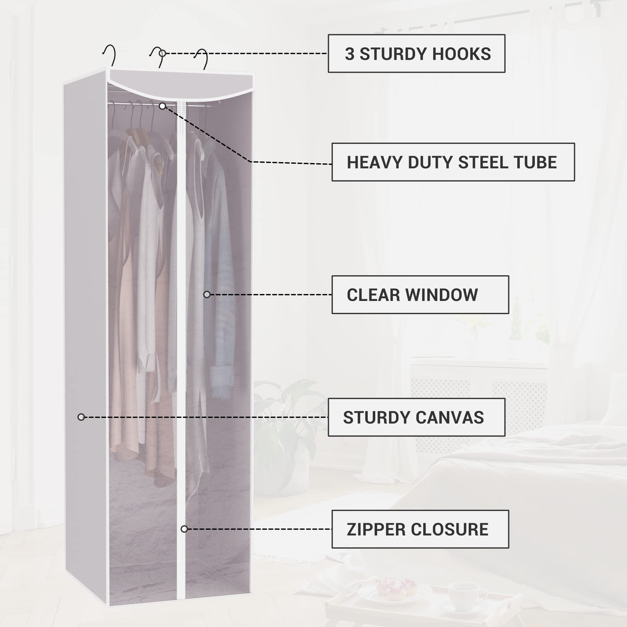 STORAGE MANIAC 2-Pack Hanging Garment Bag, Long Garment Cover for Closet, Clear Garment Bags for Storage, Large Garment Storage Bag for Dresses, Suits, Zipper Cover with Sealed Clear Window, Grey