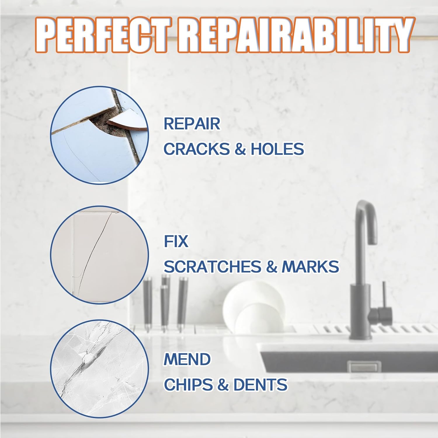 Skiennix Porcelain Repair Kit - Waterproof & Non-Toxic Solution for Ceramics, Tile, Granite & More