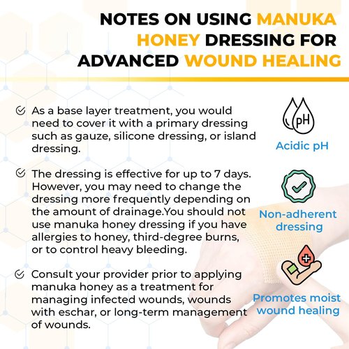 Hilom Medical Grade Manuka Honey Gauze Dressing 4 inch x 4 inch (10 Pack - Non-Adherent) |First Aid for Minor Wounds Such as Cuts or Advanced Wound Care of Bed Sores, Burns, or Lacerations