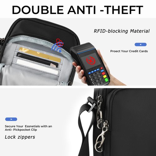 BROADREAM Small Sling Bag for Men, RFID Anti-Theft Crossbody Sling Bags with Zipper Lock for Women - Lightweight Waterproof Mini Chest Passport Backpacks for Travel Hiking (Black)