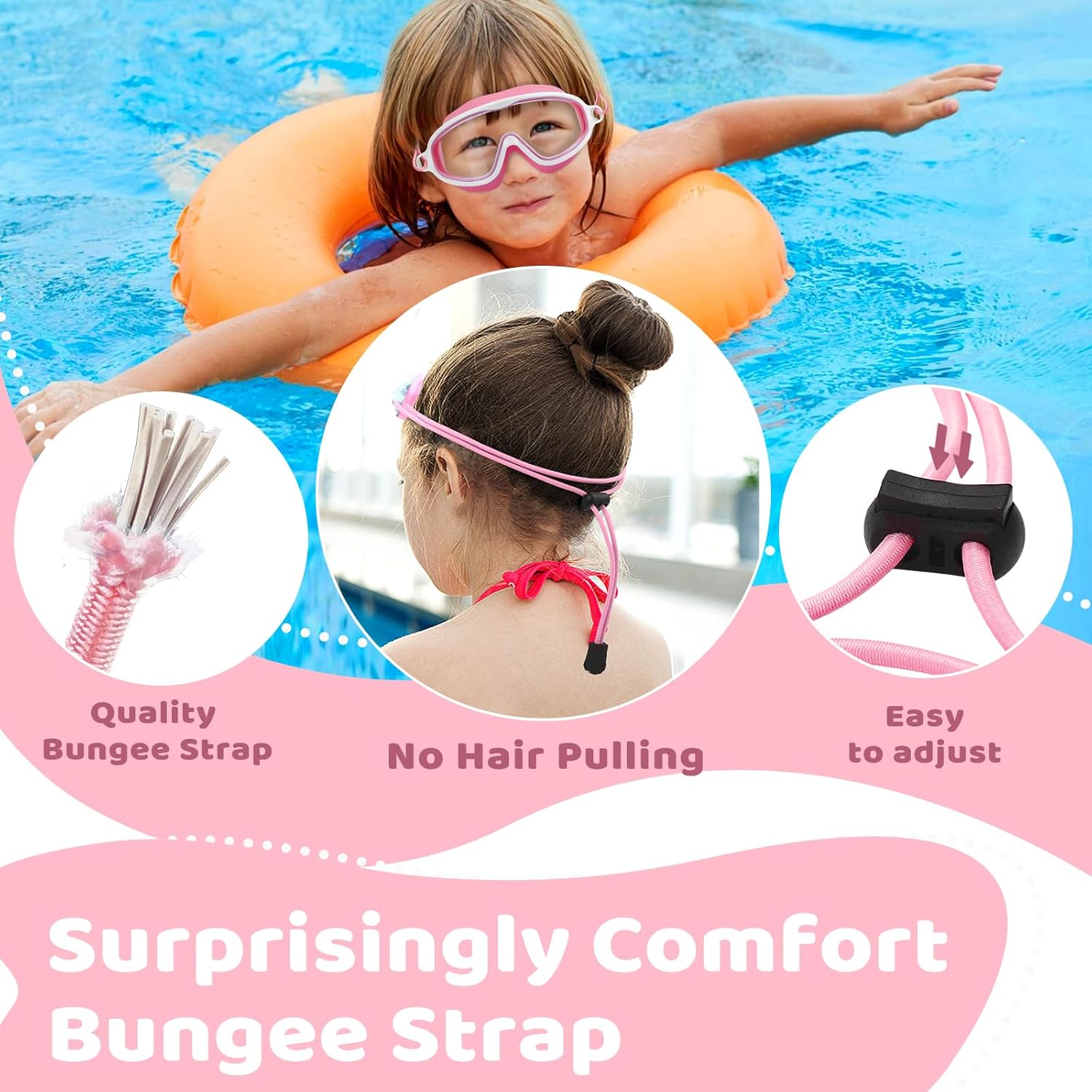 Vvinca Kids Swim Goggles - Wide View Anti-Fog UV Protection | Bungee Strap for Ages 3-14
