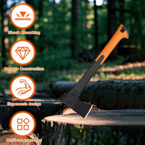 X10 Hatchet Axe, 18” Camping Axe for Wood Splitting & Kindling with Nylon Hollow Handle, Anti-Slip Shock Absorption Grip for Outdoor Survival, Firewood, Hiking & Yard Tools