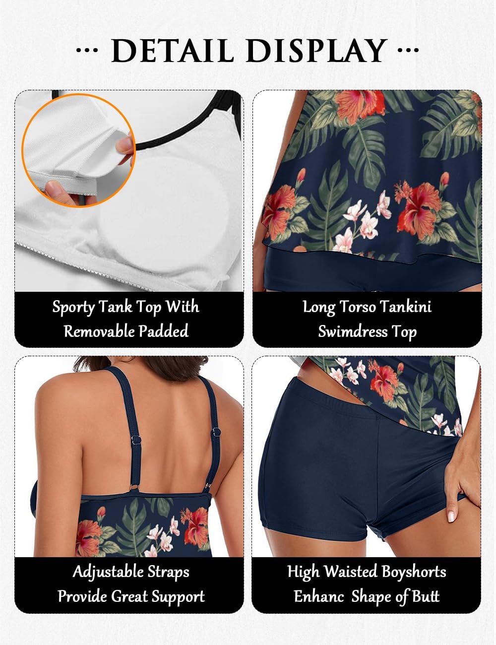 Urchics 2026 Women Two Piece Tankini Swimsuit Tummy Control Plus Size Long Torso Top and High Waisted Boyshorts Bathing Suits
