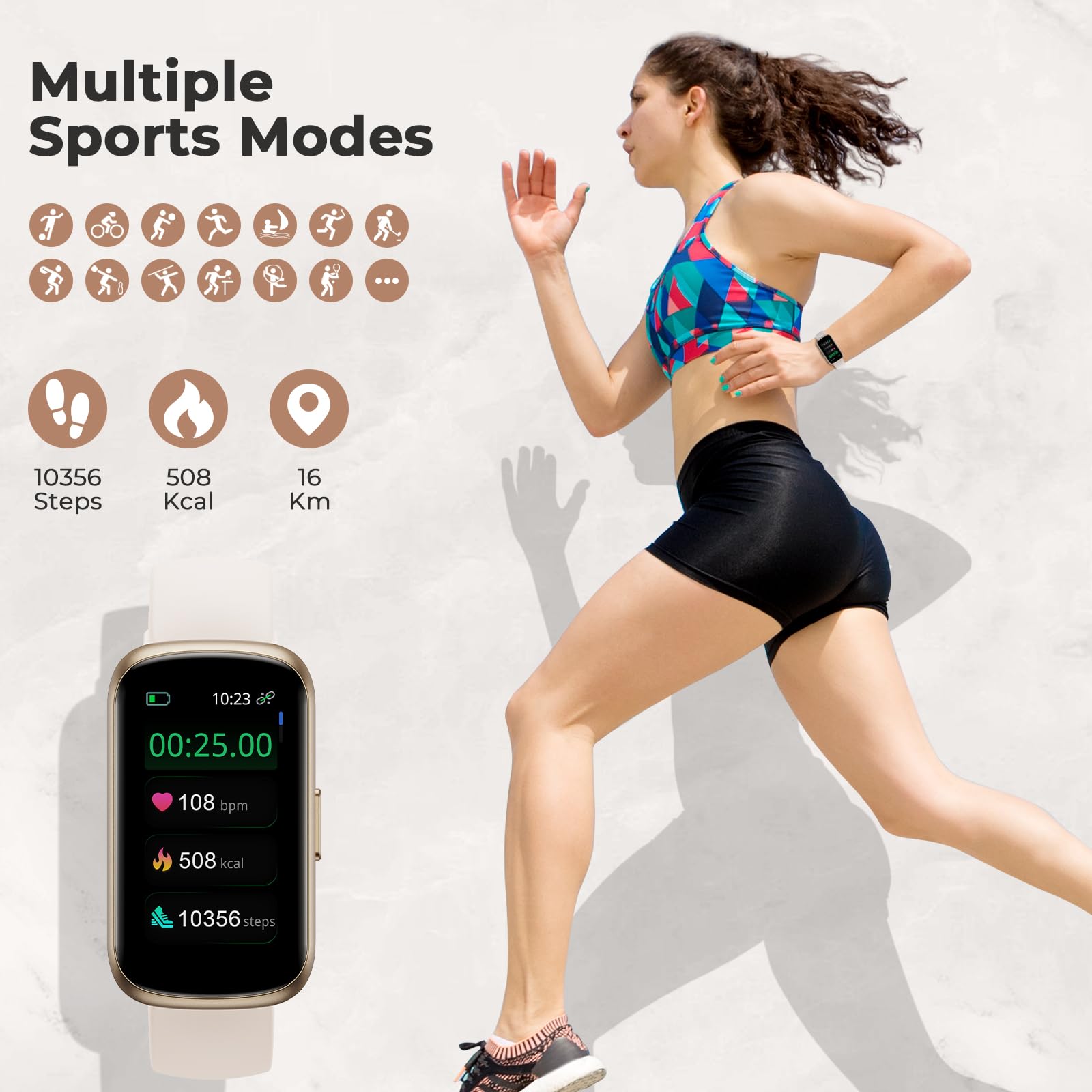 TIFOZEN Fitness Tracker for Women Men, Smart Watch Band with 24/7 Heart Rate Blood Oxygen Sleep Monitor, Calories Step Tracker Pedometer 3ATM Waterproof Activity Tracker (Gold Starlight)