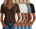 Huukeay Women's V-Neck Basic Tees - 5 Pack Comfortable Casual Short Sleeve T-Shirts | Solid Colors for Summer
