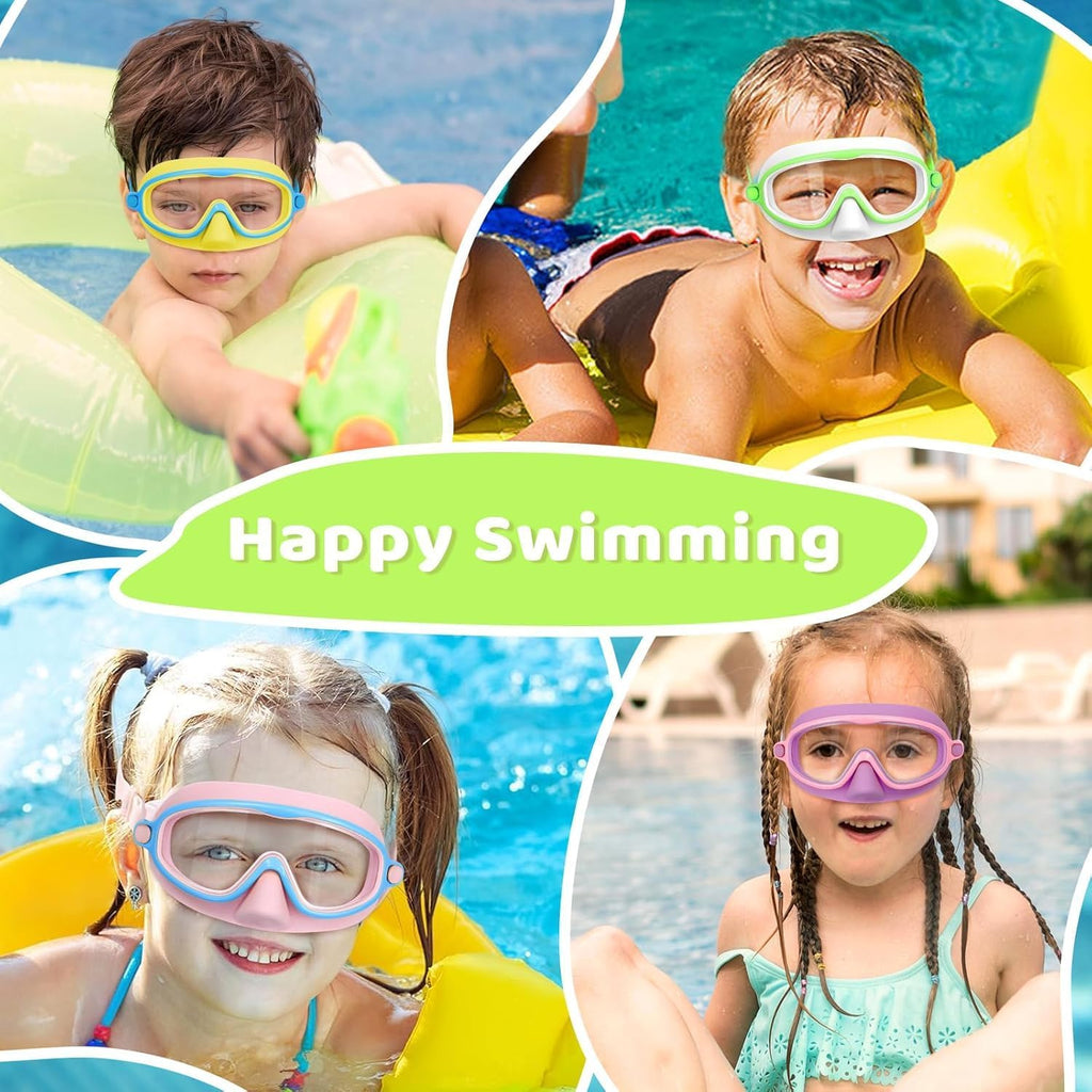 Vvinca Kids Swim Goggles - Anti-Fog Diving Mask with Nose Cover | Wide View, UV Protection, Ages 3-5