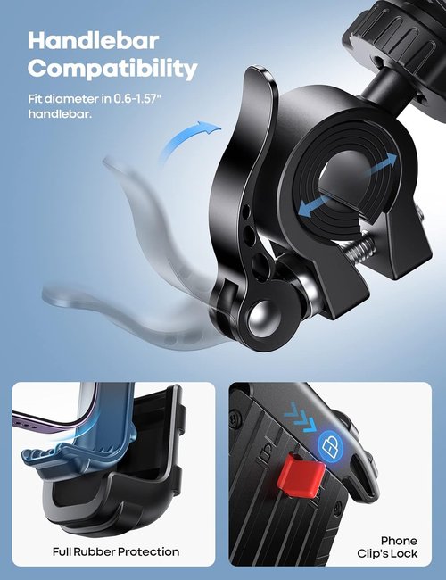 Lamicall Motorcycle Phone Holder - Secure Handlebar Mount for iPhone 17, 16, 15 Plus & 4.7-6.8" Smartphones