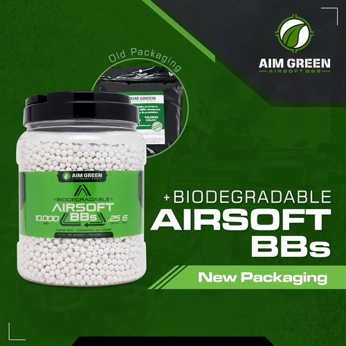 Aim Green Biodegradable 6mm Airsoft BBs - Premium-Grade 20g, 25g, 32g, 36g, 40g | 2,500 to 10,000 Count