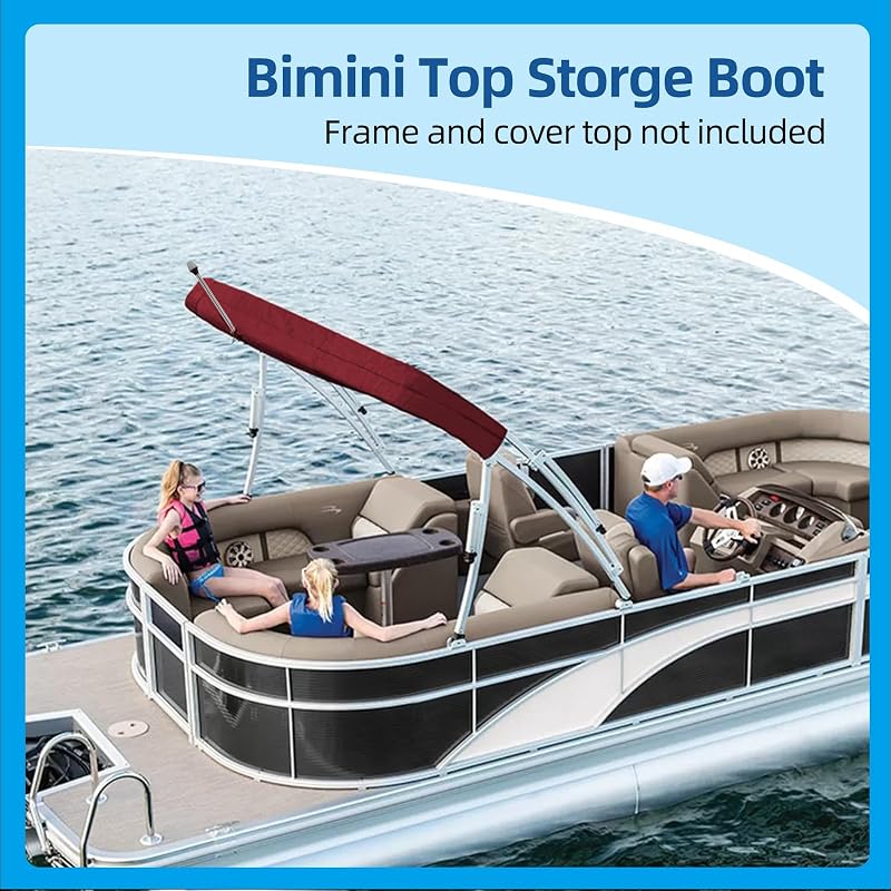 600D Bimini Top Storage Boot for 3-4 Bow Tops - Burgundy + 4 Bow, 97"-103" W