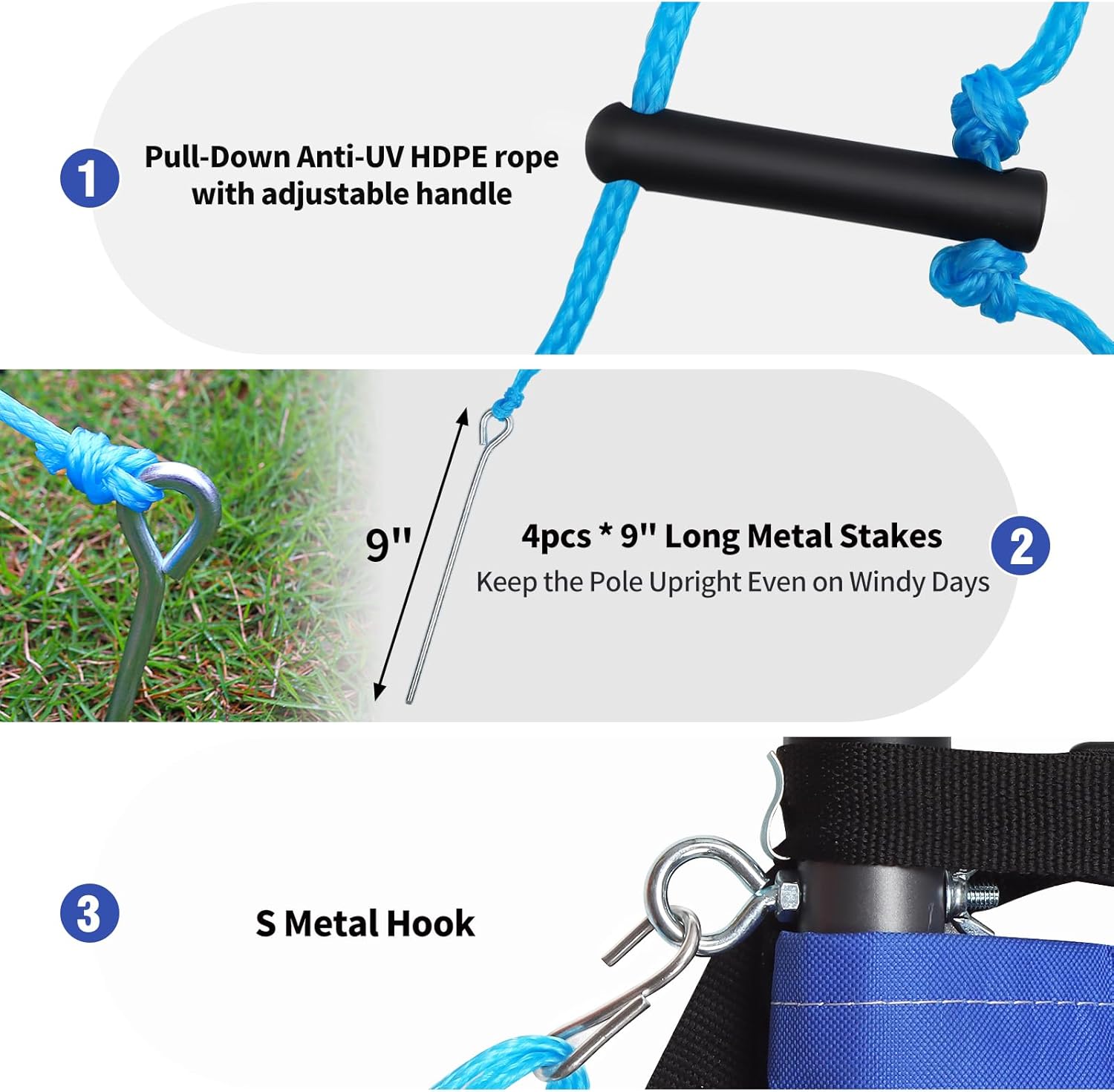 Skiennix Portable Outdoor Volleyball Net Set - Heavy Duty Poles, Durable Net & PU Volleyball | 32ft, Blue