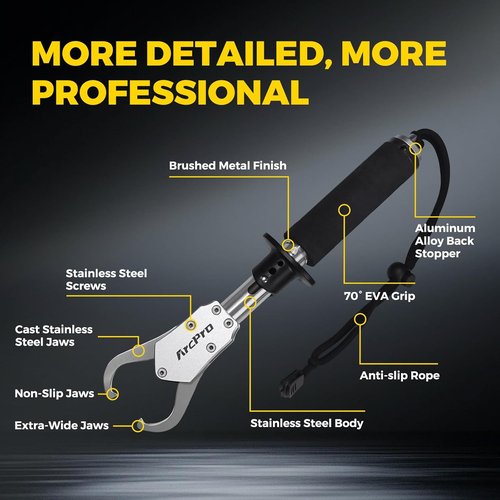 Fish Gripper - 23.8" Stainless Steel Lip Gripper with Scale | 40LB Capacity & Non-Slip EVA Handle