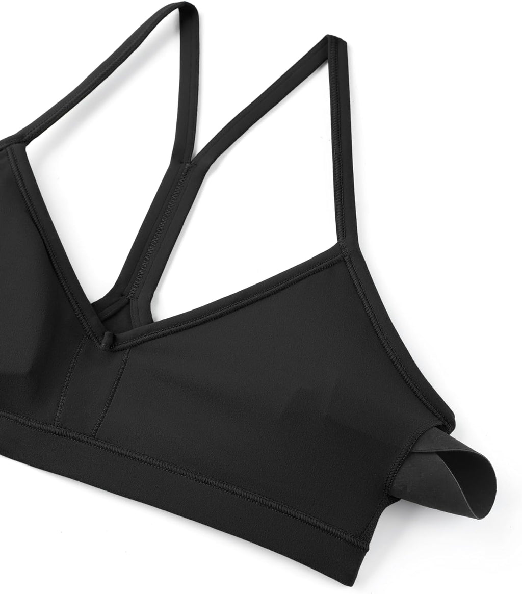 CRZ YOGA Butterluxe Sports Bra for Women - V Neck, Wireless, Padded, Thin Strap Yoga Crop Top