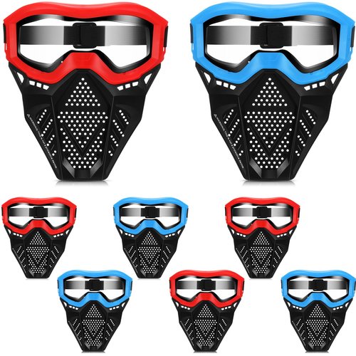 RoundFunny 8 Pack Tactical Mask for Kids with Safety Goggles to Protect Eyes, Full Mask Eye Protection for Christmas Kids Gifts CS Airsoft Shooting Game Party(Bright Color)