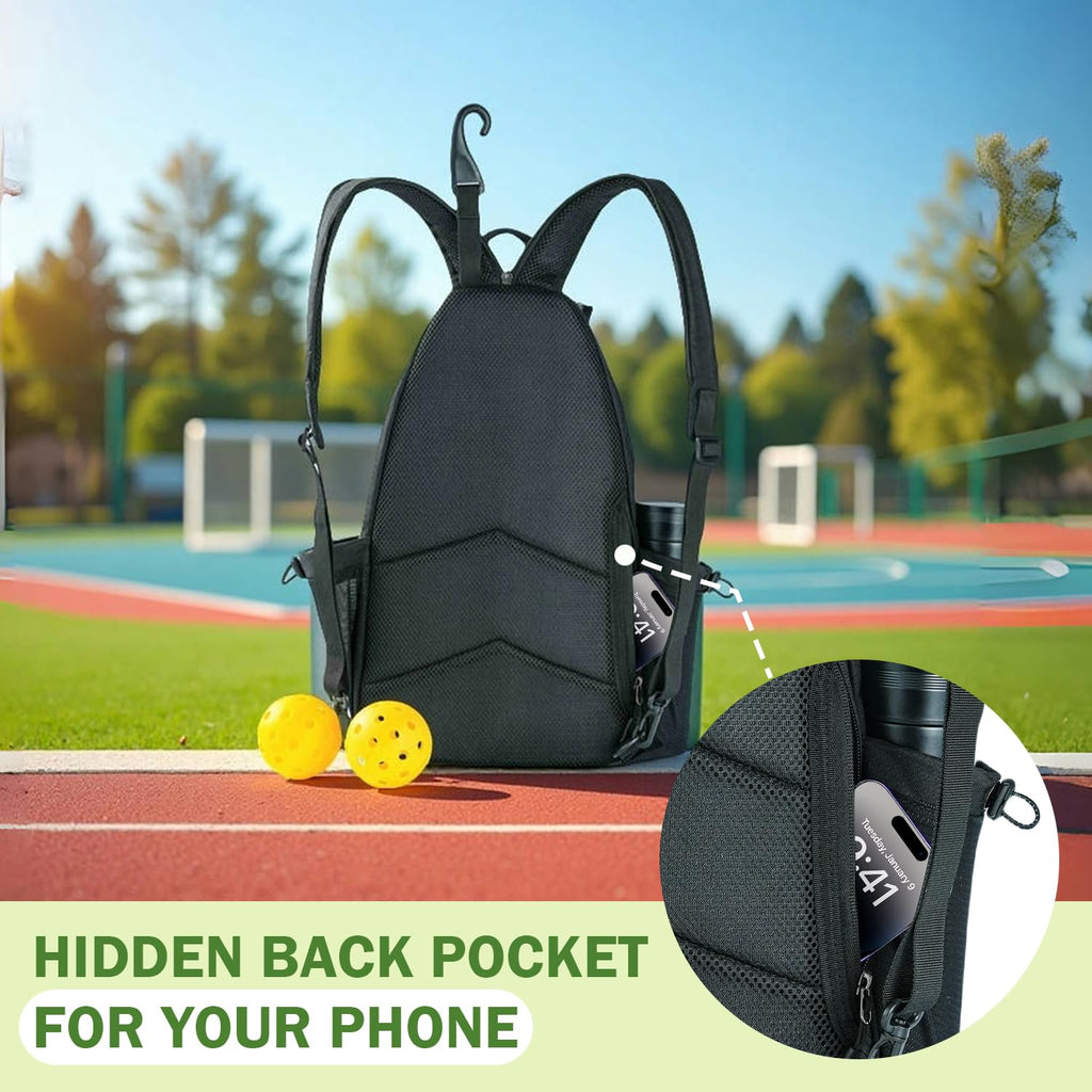 SWANSWIFT Pickleball Bag with Integrated Hook,18" x 10" Waterproof Sling Bags for Women for Men, Backpack & Crossbody Includes Storage Bag and Keychain (White)